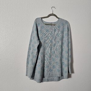 Women's Halogen Cashmere  Gray and Blue Patterned Sweater Sz L